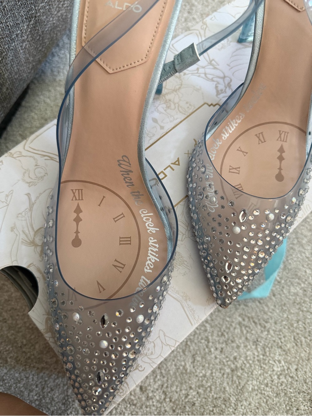 Crystal Embellished Clear Slingback Heels - Light Blue Aldo Disney Cinderella - Picture 5 of 7